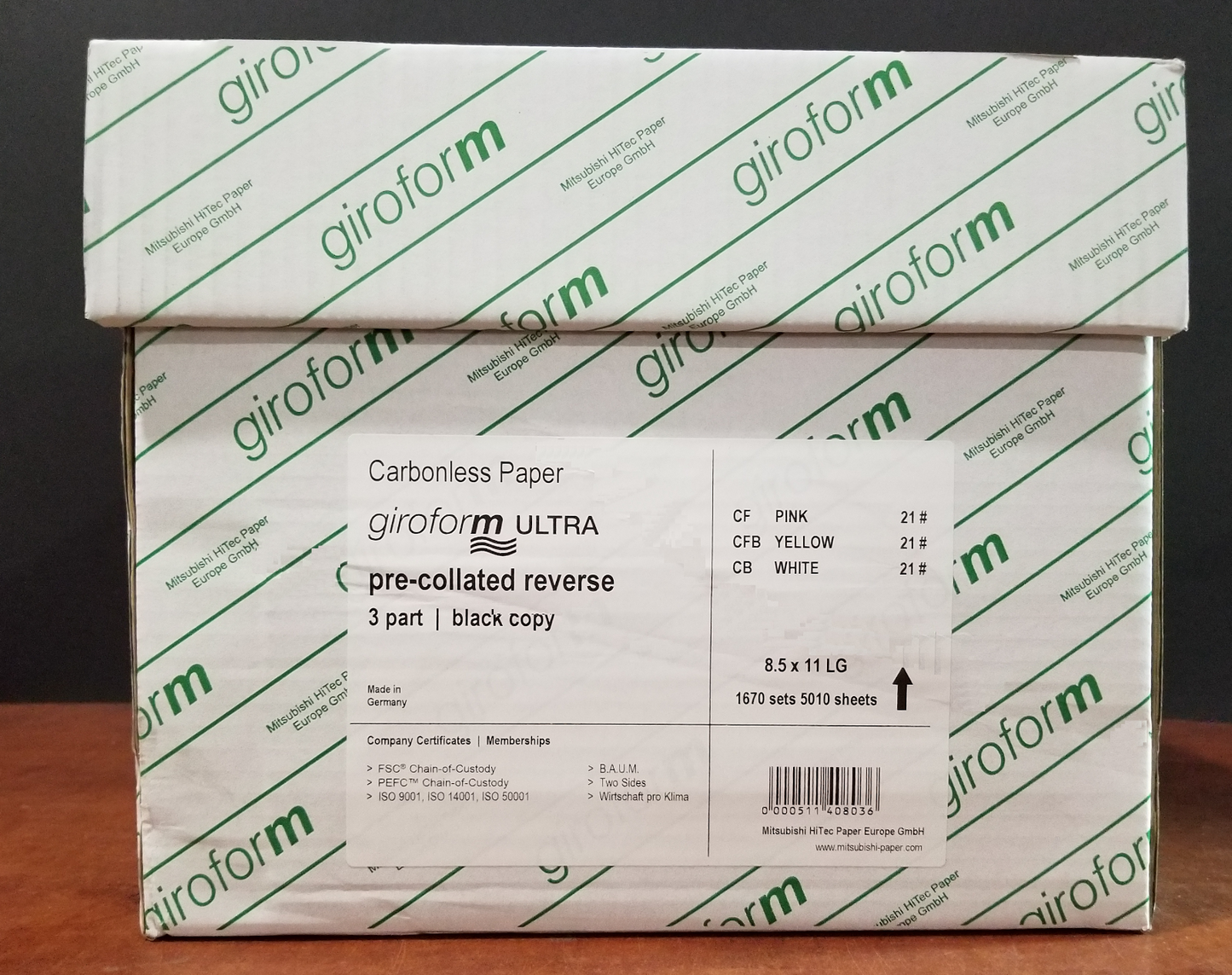8.5 x 11 Giroform Carbonless Paper, 3 part Reverse, 1670 Sets