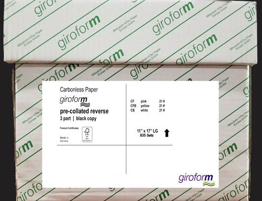 11 X 17 Giroform Carbonless Paper, 3 part Reverse, 834 Sets (SPRING SPECIAL)