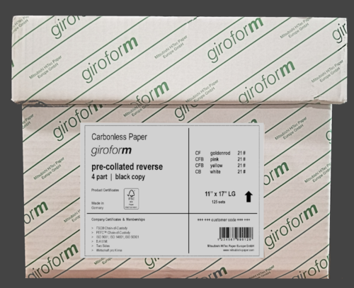11 X 17 Giroform Carbonless Paper, 4 part Reverse, 625 Sets