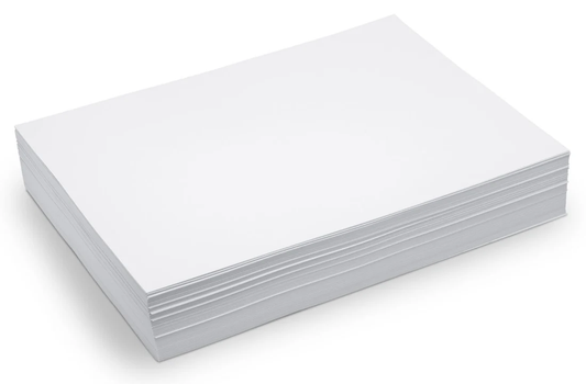 Stack of blank white card stock sheets on a white background
