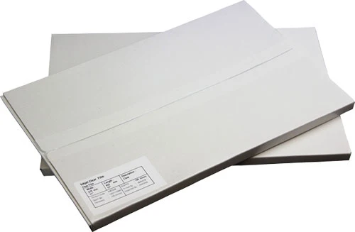 Two packs of laser film sheets with a product label on a white background