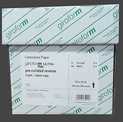 8.5 x 14 Giroform Carbonless Paper, 2 part Reverse, 1250 Sets