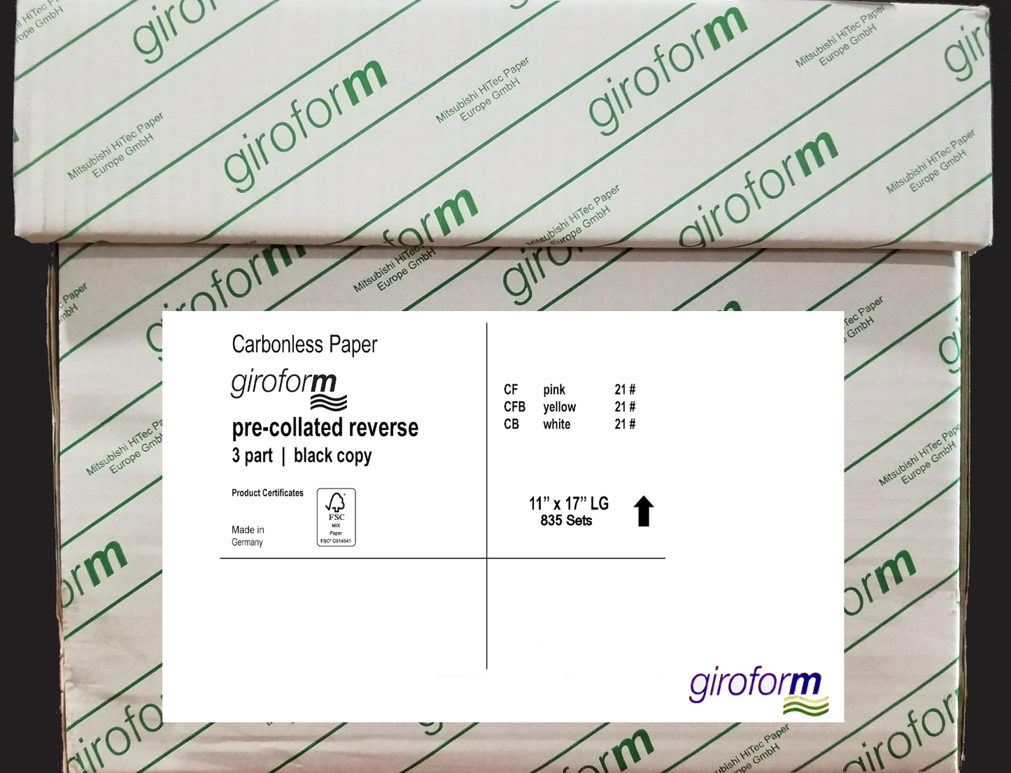 11 X 17 Giroform Carbonless Paper, 3 part Reverse, 834 Sets (SPRING SPECIAL)