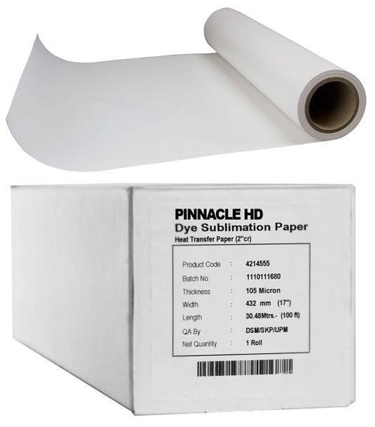 17" x 100' Pinnacle Dye Sublimation Paper, 105 gsm, 1 Roll